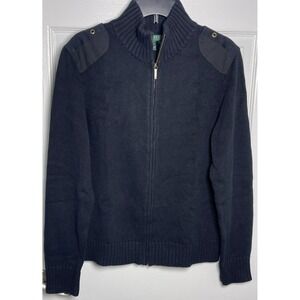 Lauren Ralph Lauren Mens Black Full Zip Sweater Knit Jacket XL Cotton